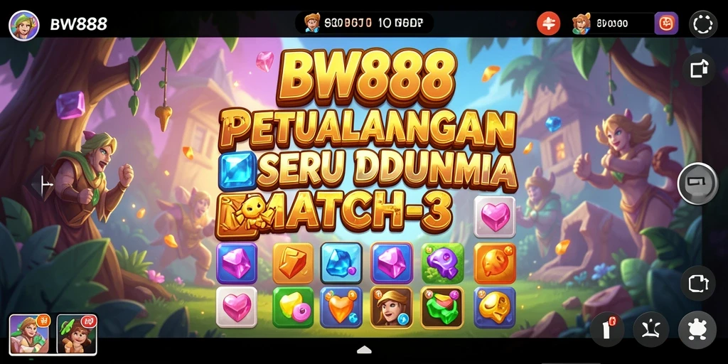 Screenshot BW888 menampilkan gameplay seru mencocokkan permata.