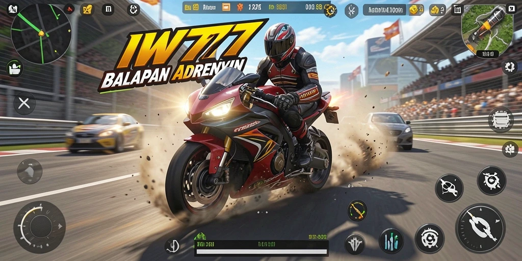 Screenshot IW777 menampilkan balapan motor dengan aksi cepat yang mendebarkan.