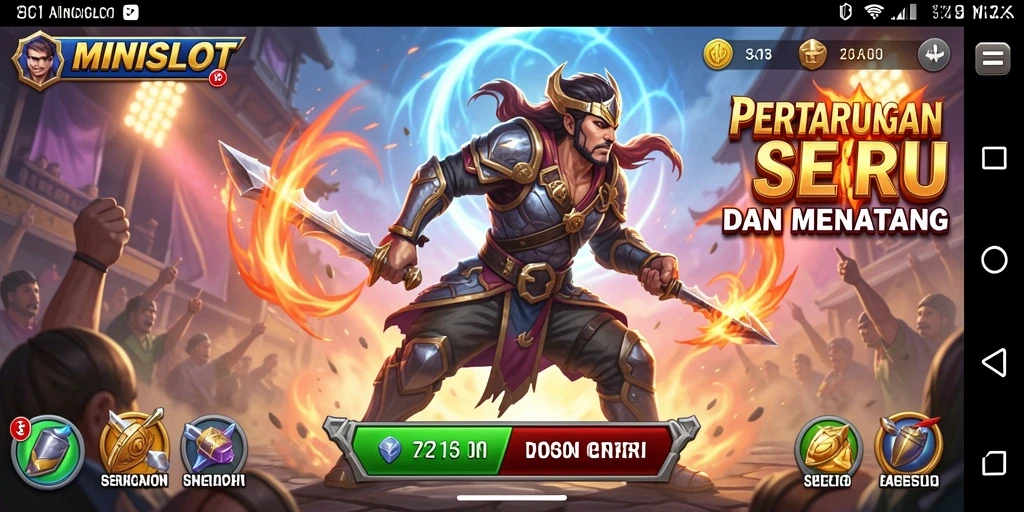 Gameplay MINISLOT menampilkan pertarungan mendebarkan dengan karakter unik.