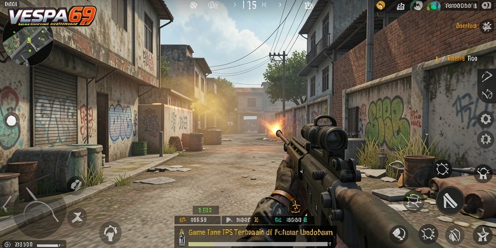 Screenshot menampilkan aksi intens VESPA69 dengan gameplay FPS yang menakjubkan.